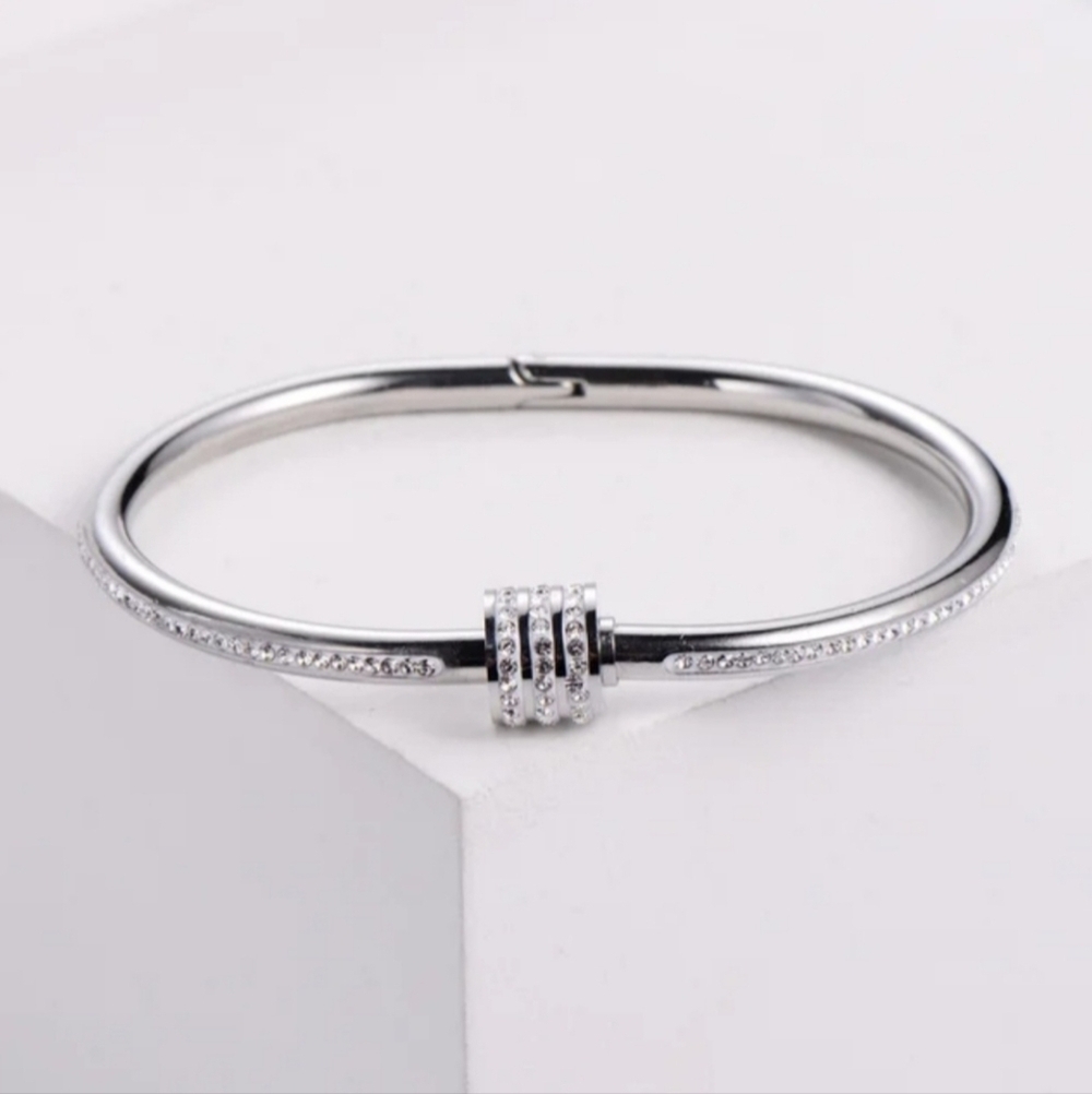 Elegant Stainless Steel Bracelet with Crystal Accents